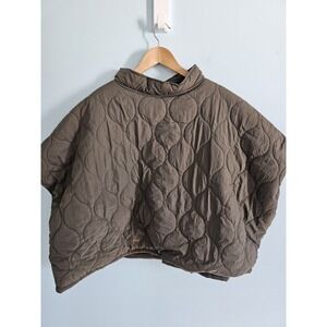 World Market Quilted Olive Green Poncho With Faux Fur Lining One Size
